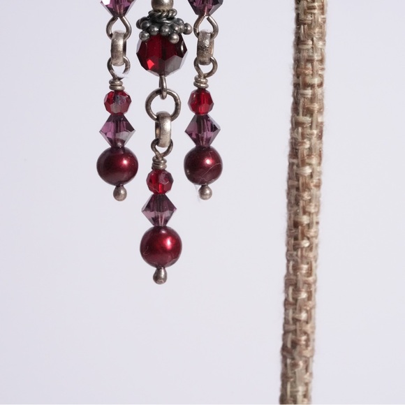 Vintage Red‎ Elegant Beaded Dangle Earrings #A24 - Picture 3 of 5